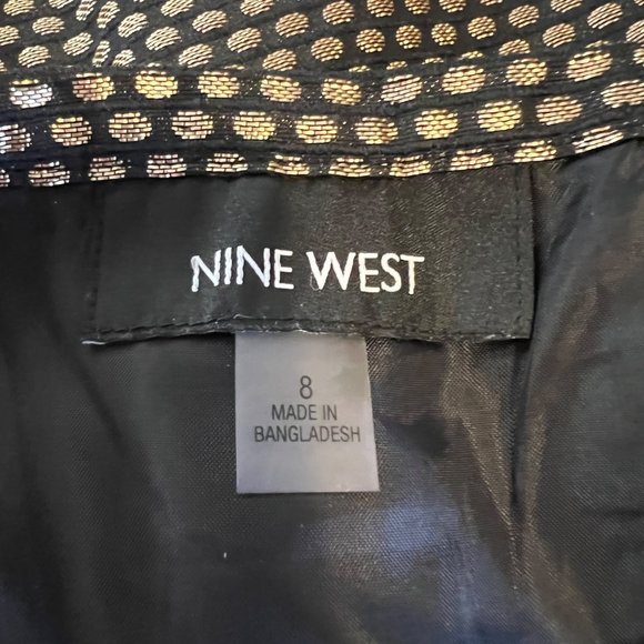 Nine West Skirt A Line Pleaded Black Gold Metallic Lined Dressy Flowey Womens - Picture 7 of 10